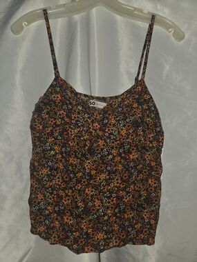 SO Black Floral Spaghetti Strap Cami with Orange Accents